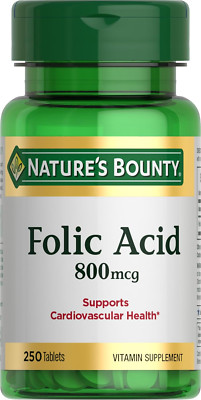 Nature'S Bounty Folic Acid 800 Mcg Tablets Maximum Strength, 250 Count