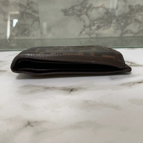 Auténtica Cartera Fendi Plegable Cuero Marrón Zucca - Imagen 3 de 12