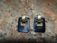 14k Yellow Gold Black Onyx Stud Earrings w/Backs