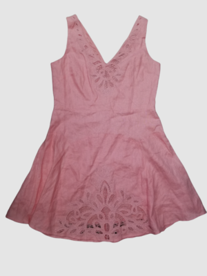 $225 Neiman Marcus Women's Pink Sleeveless Lace Trim Linen Dress Size Medium