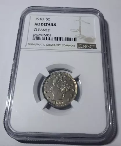 1910 5C US Liberty Nickel NGC graded AU Details-Cleaned #F100