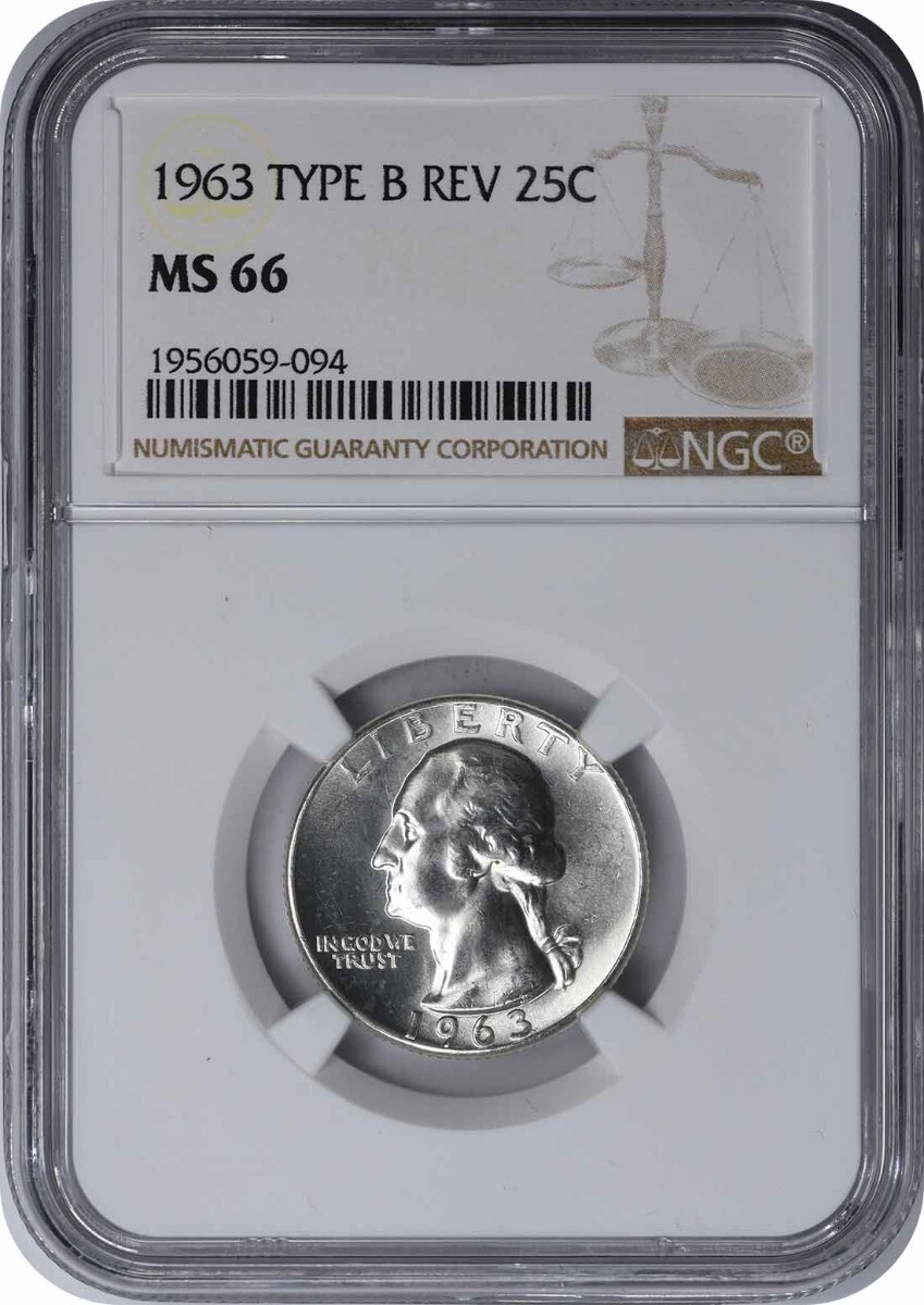 1963 Washington Silver Quarter Type B Reverse FS-901 MS66 1963 Washington Silver Quarter Type B Reverse FS-901 MS66