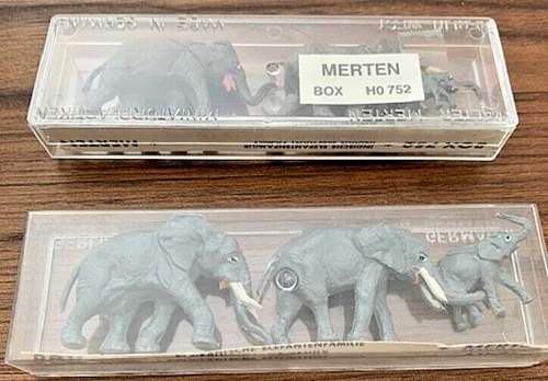 Antique Walter Merten Miniaturplastiken HO scale Indian & African Elephant Sets - Picture 3 of 6