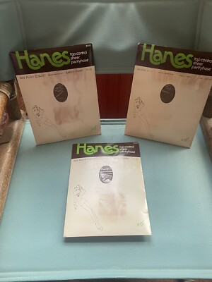 Vintage 3 Pair Hanes Top Control Sheer Pantyhose Barely There Size Plus E NIP