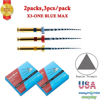 3Pcs*2Packs Dental Root Canal Rotary Files Engine Tip 25mm X3-ONE BLUE MAX Files
