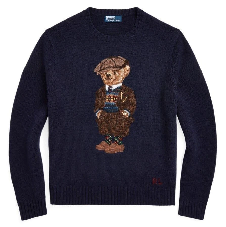 POLO RALPH LAUREN MENS Polo Bear Wool Sweater M size Dark Navy