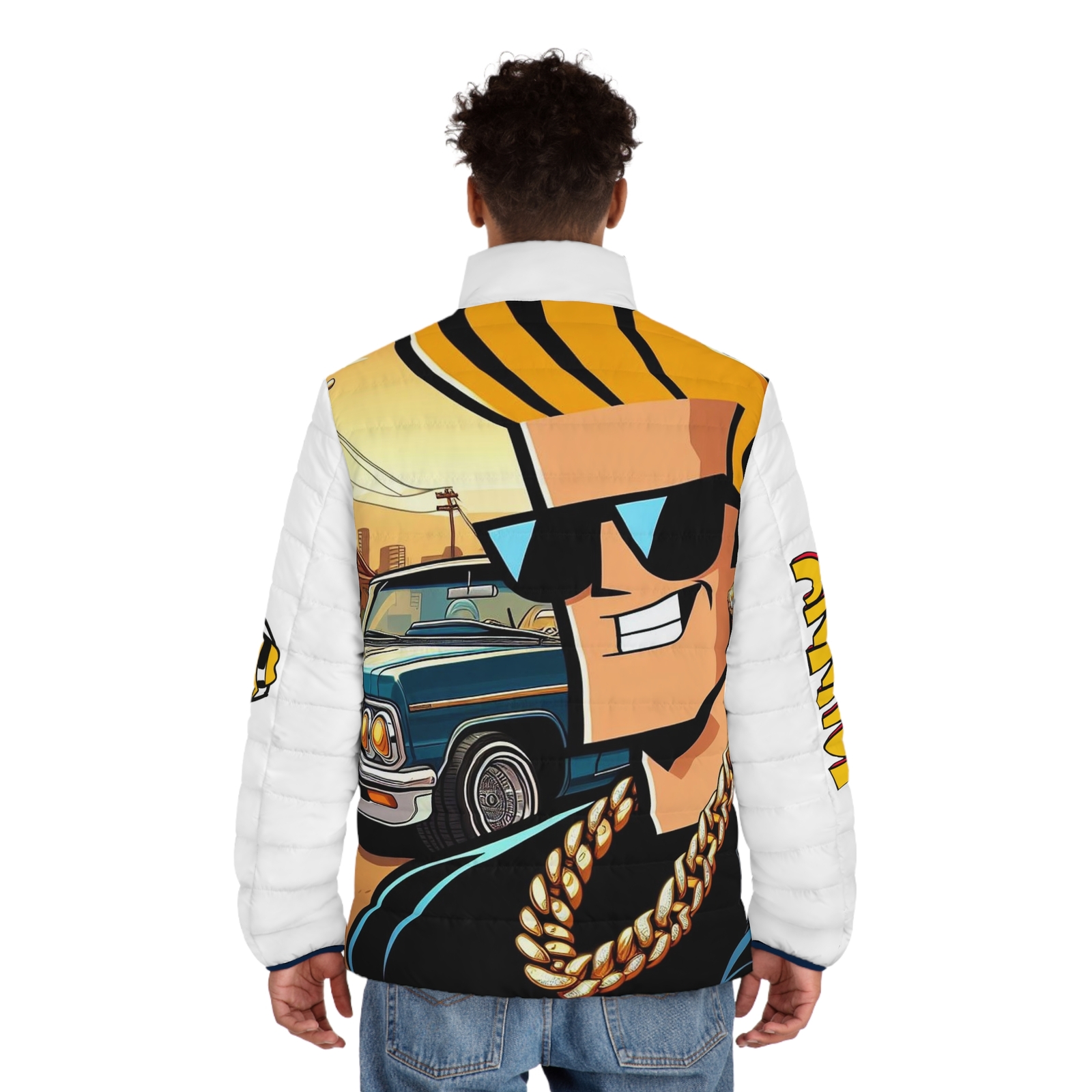 Johnny bravo, Lowrider Men's Puffer Jacket (AOP) | eBay