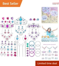 56 Pack Princess Jewelry Set Plastic Dress Up Accessories for Kids Play Parties