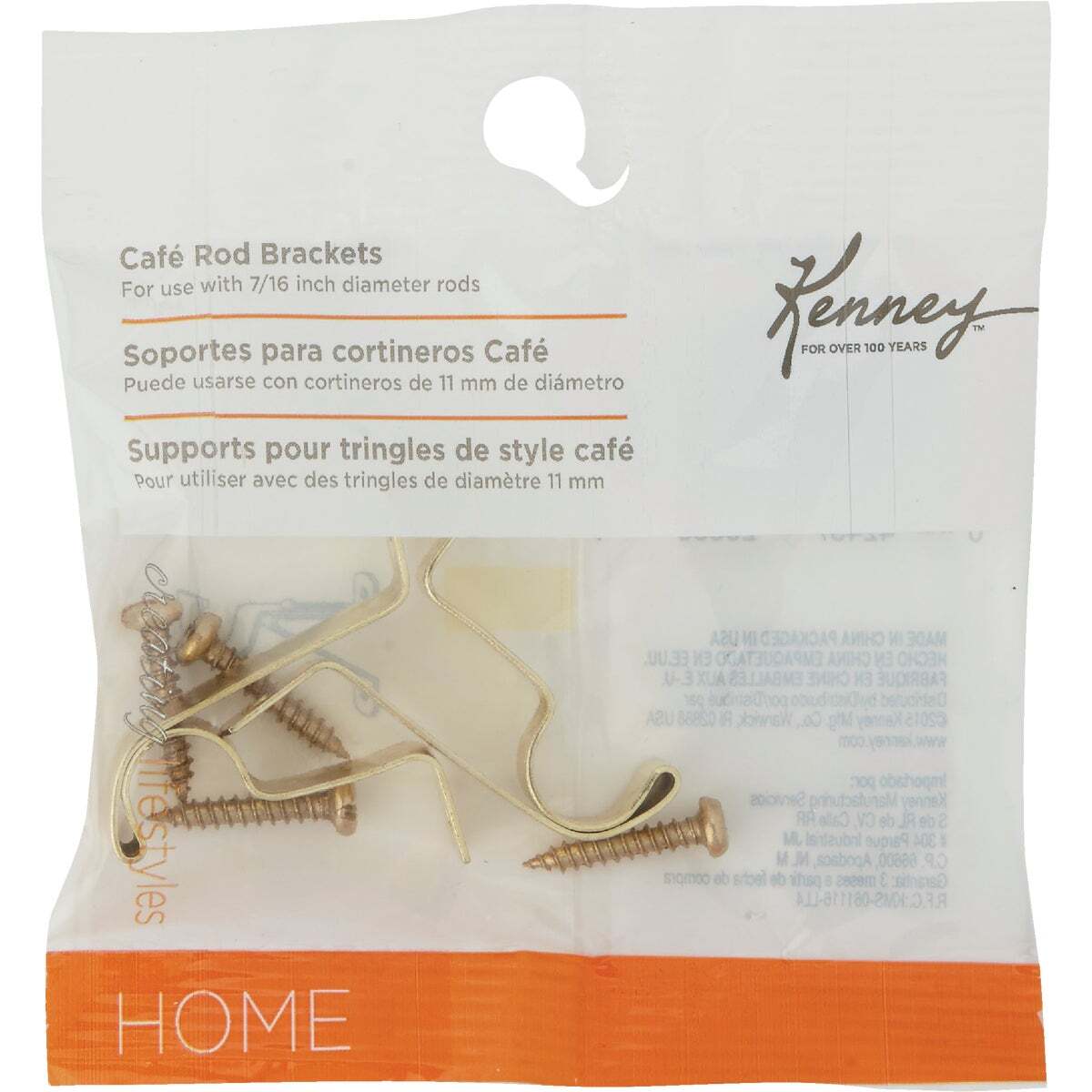 Kenney Brass 7/16 In. Cafe Rod Bracket (2Pack) KN826NP Kenney KN826NP
