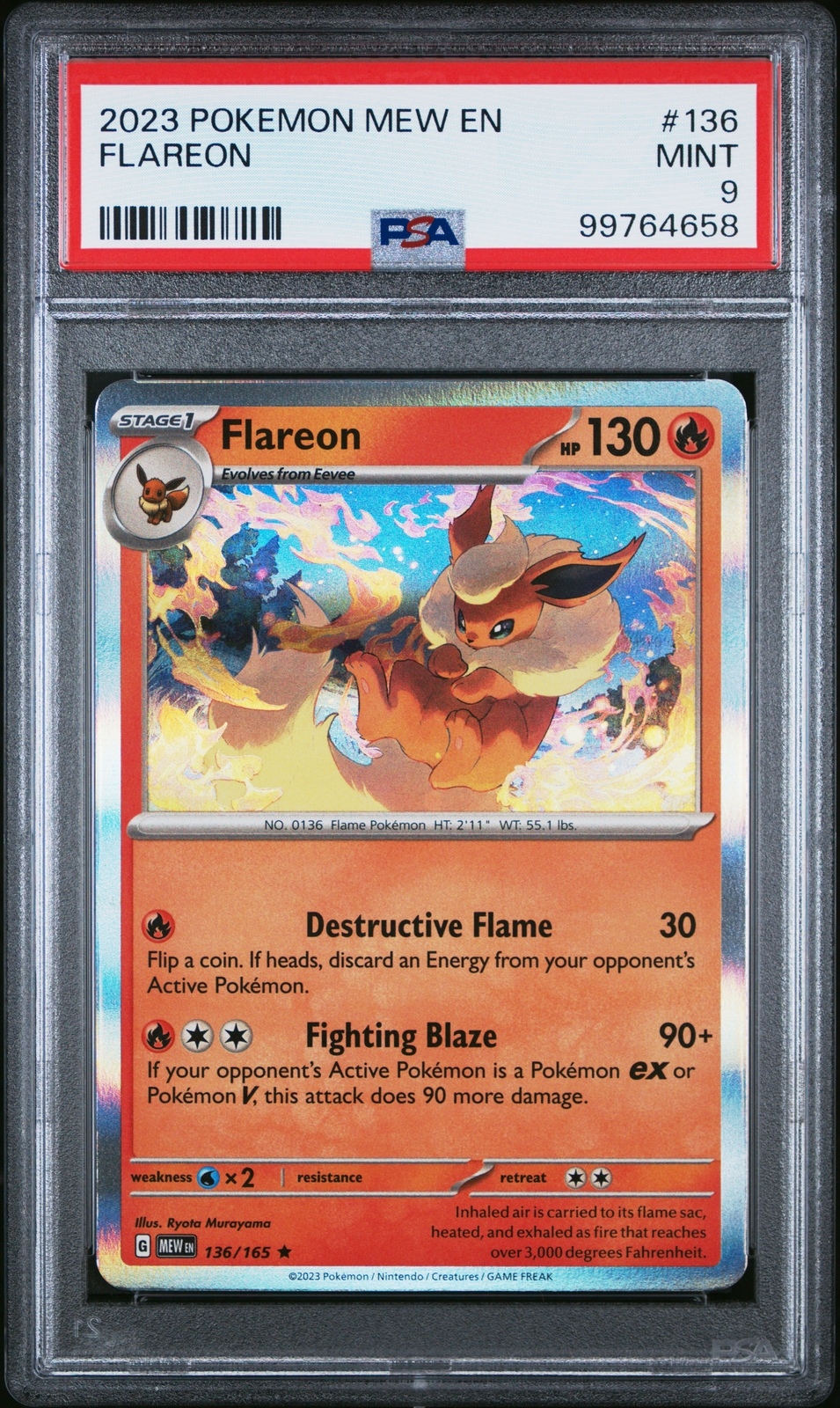 POKEMON 151 #136 FLAREON - PSA 9 -2023 MEW EN SCARLET VIOLET ENGLISH CARD