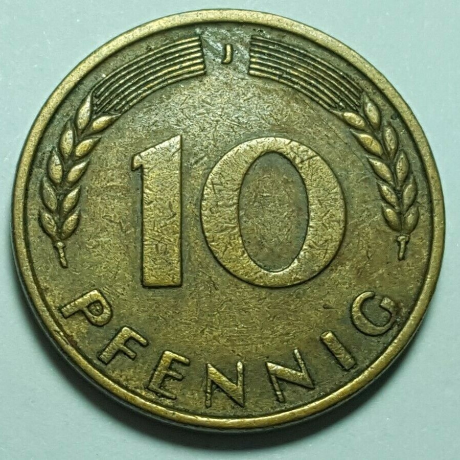 1950年 F ドイツ古銭 10 Pfennig German 10-pfennig, 1950 German Coins, Vintage Coins From