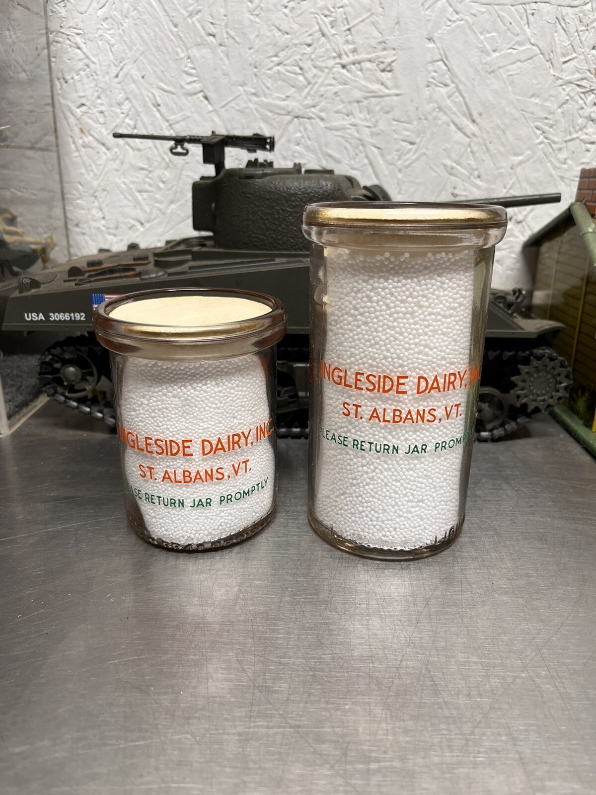 Ingleside Dairy Inc. Two Color Cottage Cheese Jars St. Albans