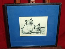 Vintage Framed Etching - Siamese Kittens - Christine McGinnis - 22/300