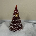 New ListingFenton Art Glass Ruby Red 4” Flocked Christmas Tree with Bow GLOWS
