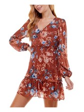 CITY STUDIO Womens Short Dress Brown Button Front Tiers Lined Juniors S