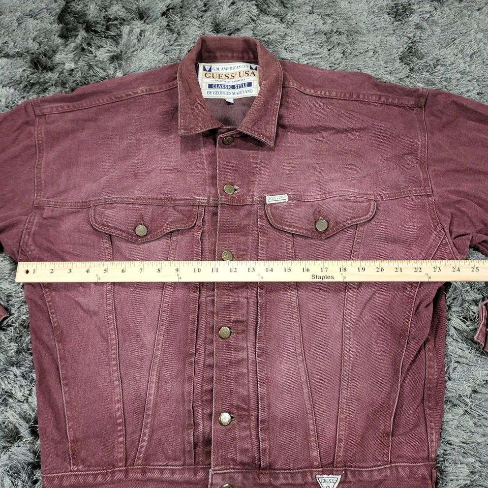 Chaqueta vaquera vintage Guess EE. UU. para hombre grande borgoña camionero Georges Marciano años 90 Foto 4 de 4