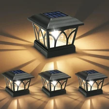 Solar Post Cap Lights Outdoor 4Pack, with Edison LED Bulbs, 2 Brightness Setting