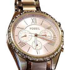 FOSSIL Modern Courier Womens Chronograph Glitz Watch Rose Gold Stainless Steel