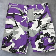 Rothco Shorts Mens Medium Cargo Camo Purple Belted Adjustable Waist Military
