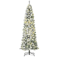 HOMCOM 7.5ft Pre-Lit Snow-Flocked Slim Douglas Fir Artificial Christmas Tree Wi
