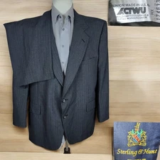 Kuppenheimer 2 Piece Suit Mens 46R 36X28 Gray Stripe Vintage