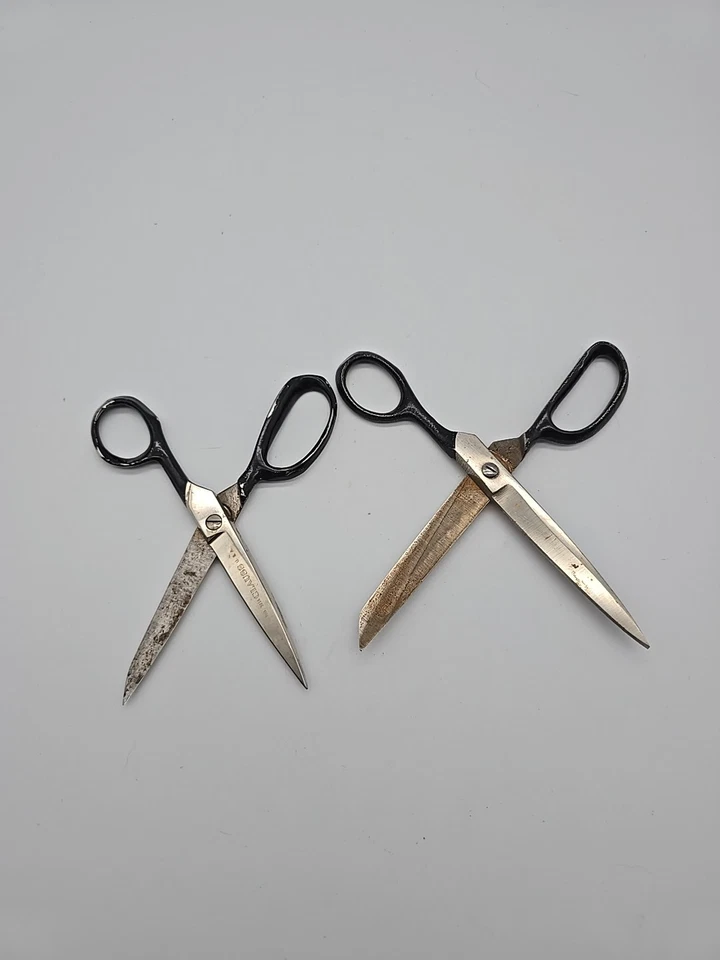 Vintage Black Metal Handle Scissors 6" Claus & 7" Unbranded Cuts Nicely - Image 4 of 4