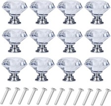 Yourgift 12 Pack Drawer Knobs Diamond Shaped Crystal Glass 30Mm Cabinet Knobs Pu