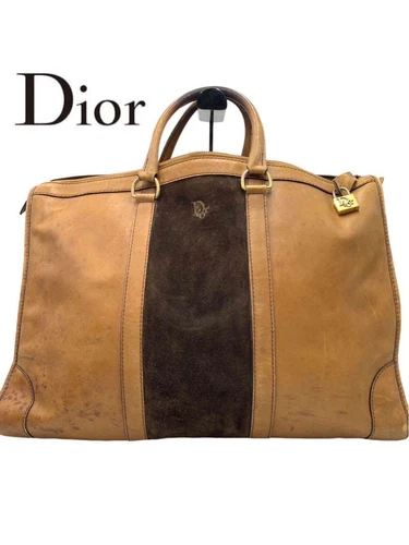 Sac Boston Christian Dior cuir marron daim occasion état vieilli