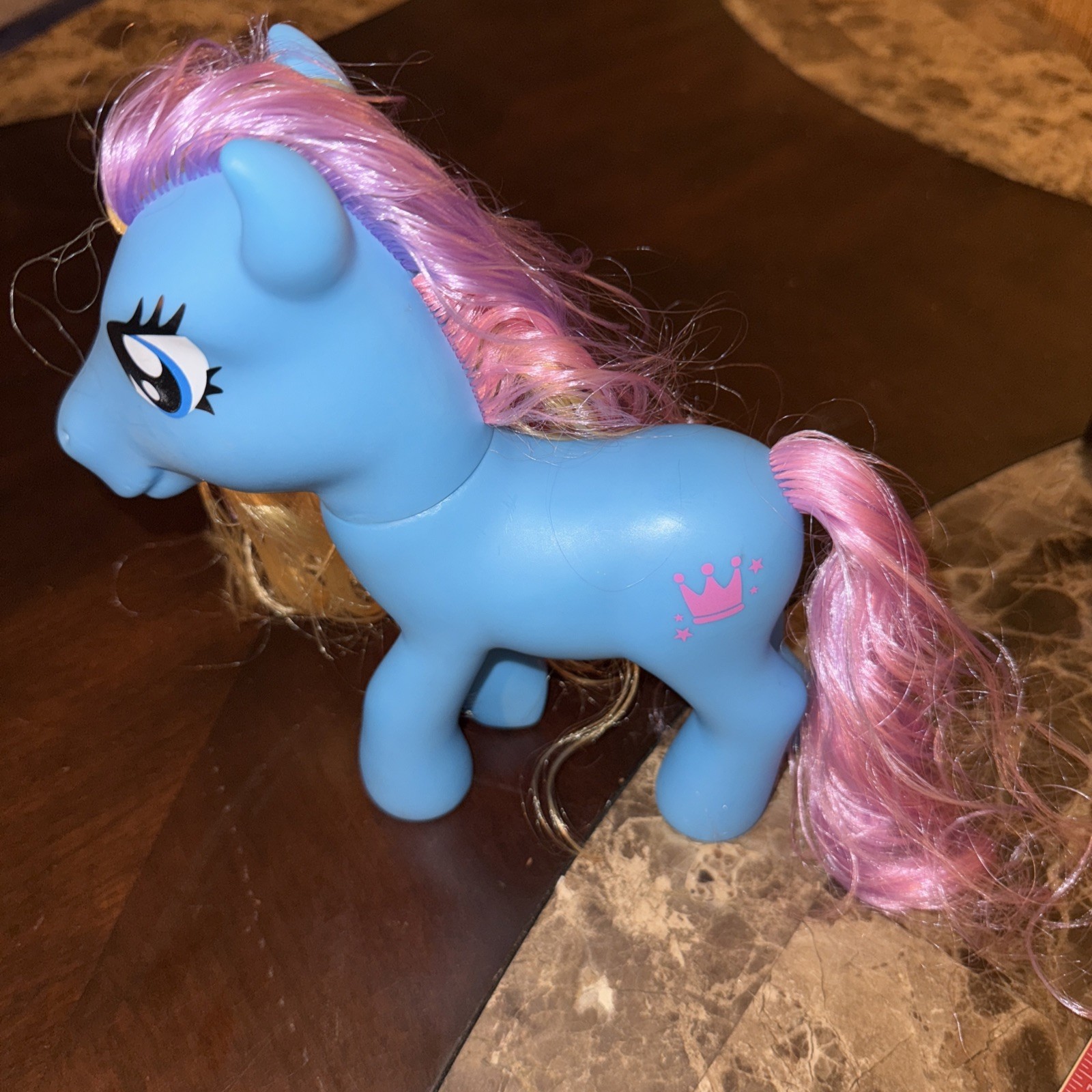 MLP Fakie - Blue with Princess Crown Stamp - Bows Multicolored Hair - Dolgen 