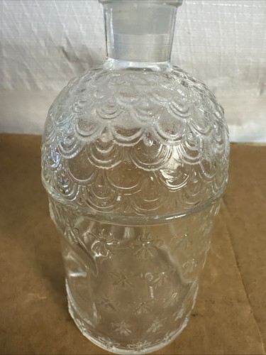 Vintage Guerlain Bee Embossed Clear Glass Perfume Bottle w/ Stopper - Picture 2 of 8