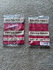Pr NOS Vtg Red Bandanas Western Plains 100 Cotton Extra Large in Orig Pkg USA