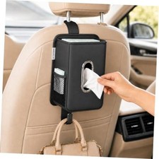 4 in 1 Car Tissue Holder with Headrest Hooks, Small Trash Can Black a 1 Pack