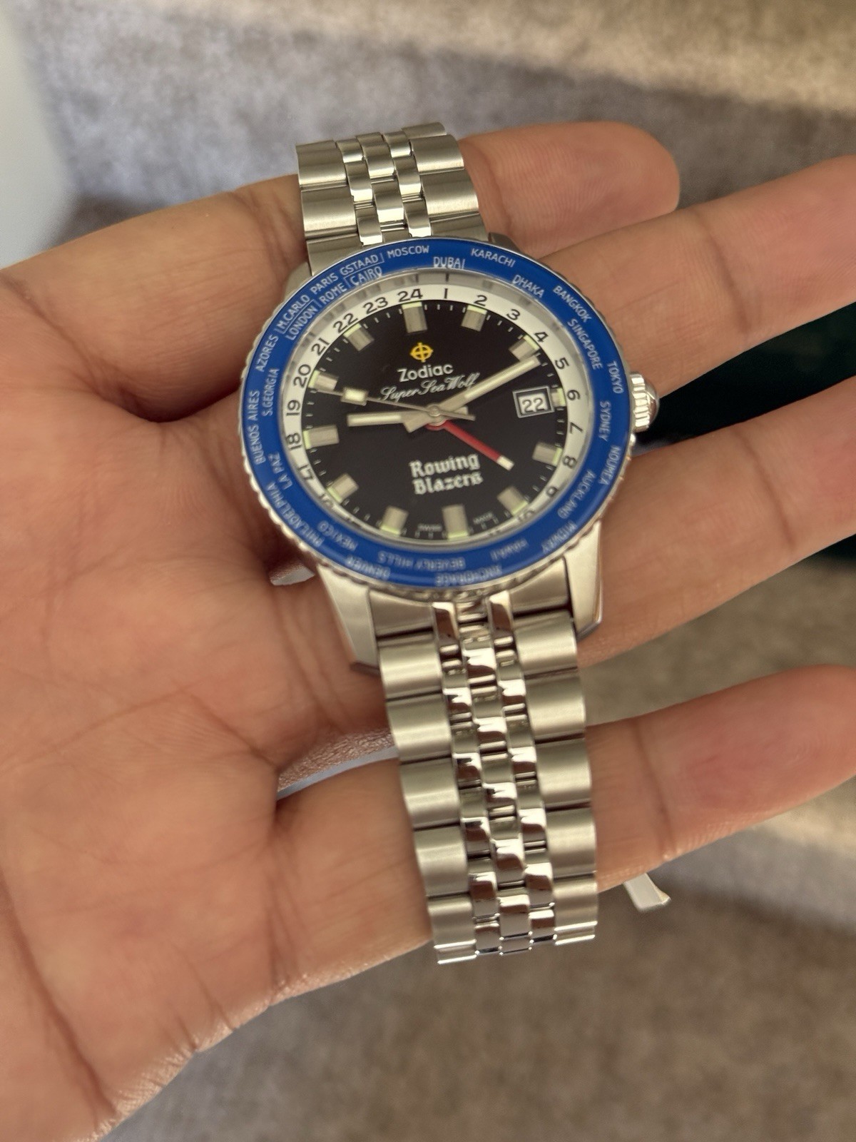 Zodiac x Rowing Blazers Super Sea Wolf GMT World Time mens limited ed watch image 4