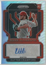 Kutter Crawford 2022 Panini Prizm Rookie Autograph Silver Prizm Card #RA-KU AUTO. rookie card picture