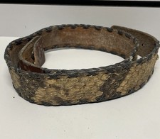 Antique Genuine Rattlesnake Skin Western Belt with Braided Leather Trim