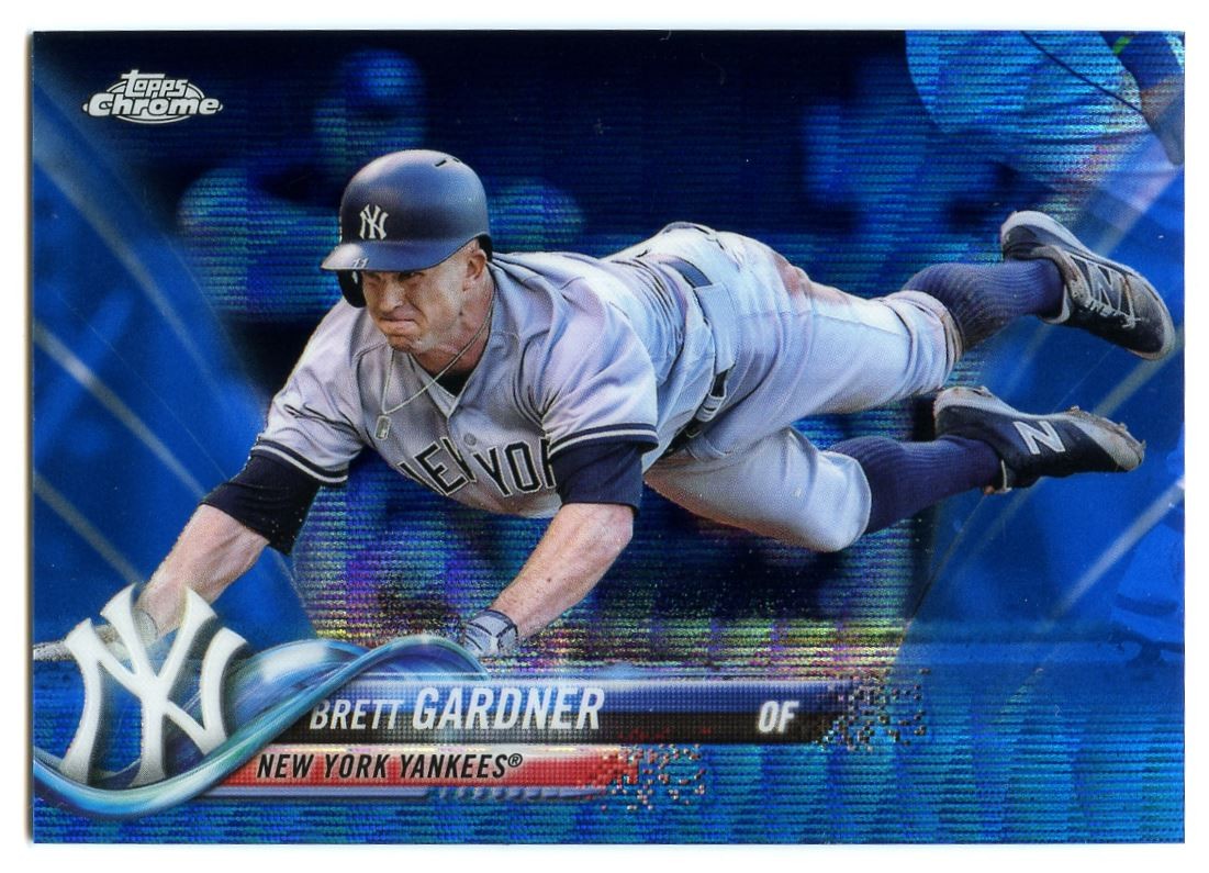 2018 Topps Chrome Blue Wave Refractor #109 Brett Gardner /75