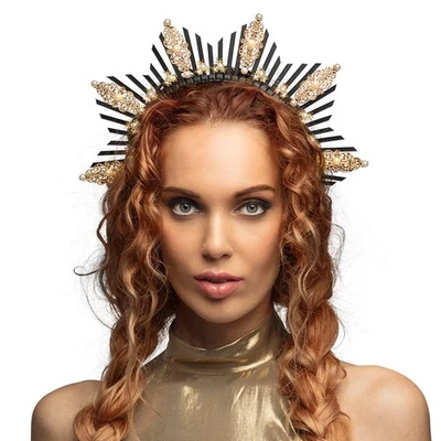 Diadem Halo-Krone Astra Tiara Schwarz/Gold Kopfschmuck Heiligenschein Göttin - Bild 1 von 4