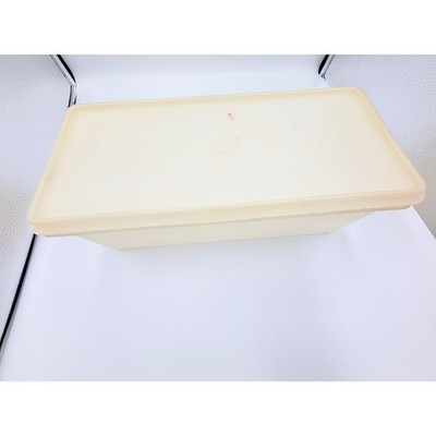 Vintage Tupperware Rectangular StorageContainer with Lid CreamOff-White 11x5x3.5