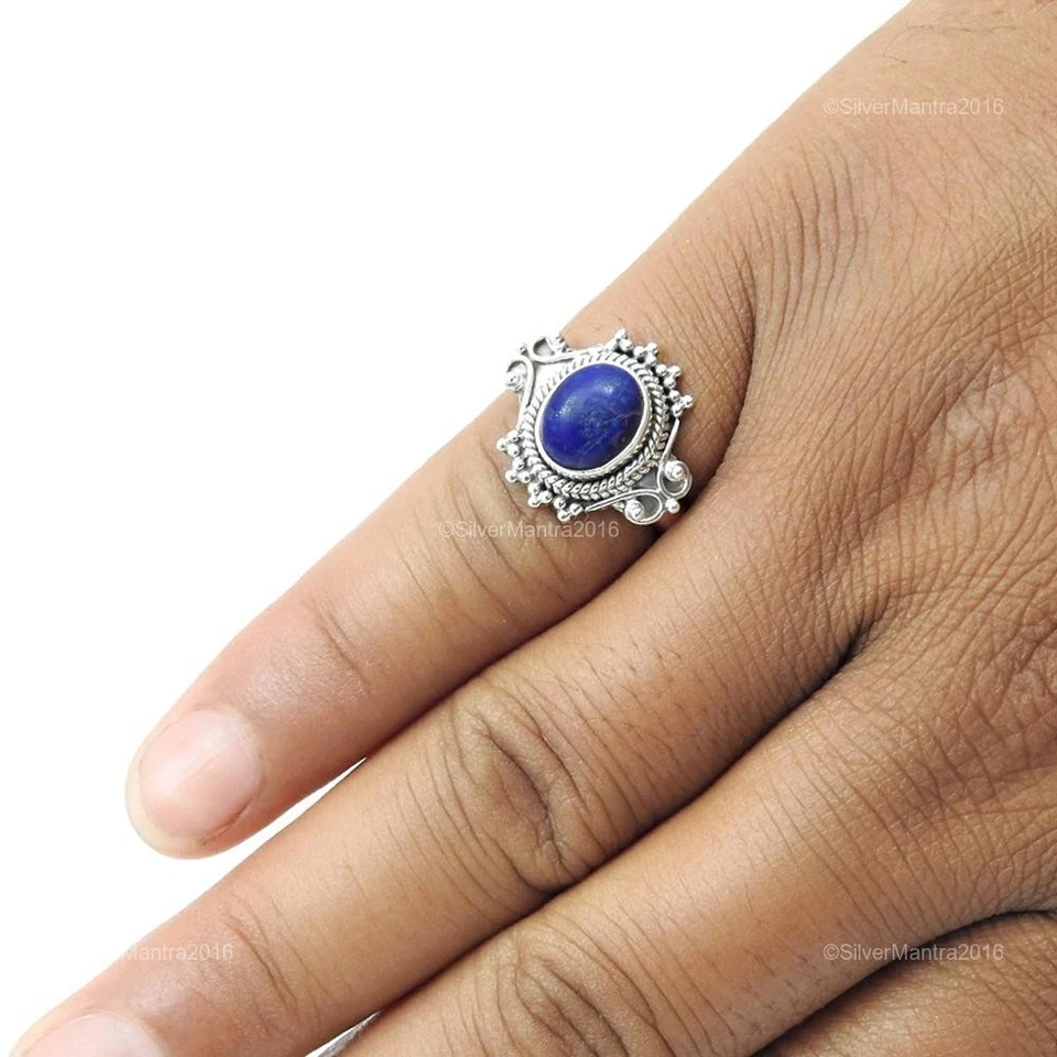 Argento Sterling Naturale Lapislazzuli Massiccio Anniversario Anello Misura 8 - Immagine 4 di 4