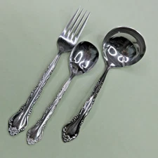 International Gigi Lot of 3 Pieces  1 Dinner Fork 1 Gravy Ladle 1 Sugar Spoon