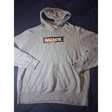 Nike Just Do It Box Logo Hoodie Mens Large Gray Fleece Pullover Sweatshirt