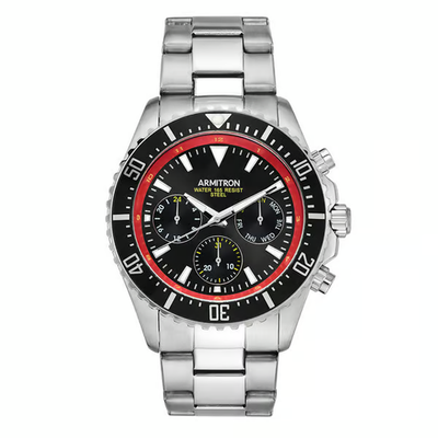 Armitron Unisex Silver Stainless Steel Black Dial Watch W/ Matching Earrings Armitron Men main image 3