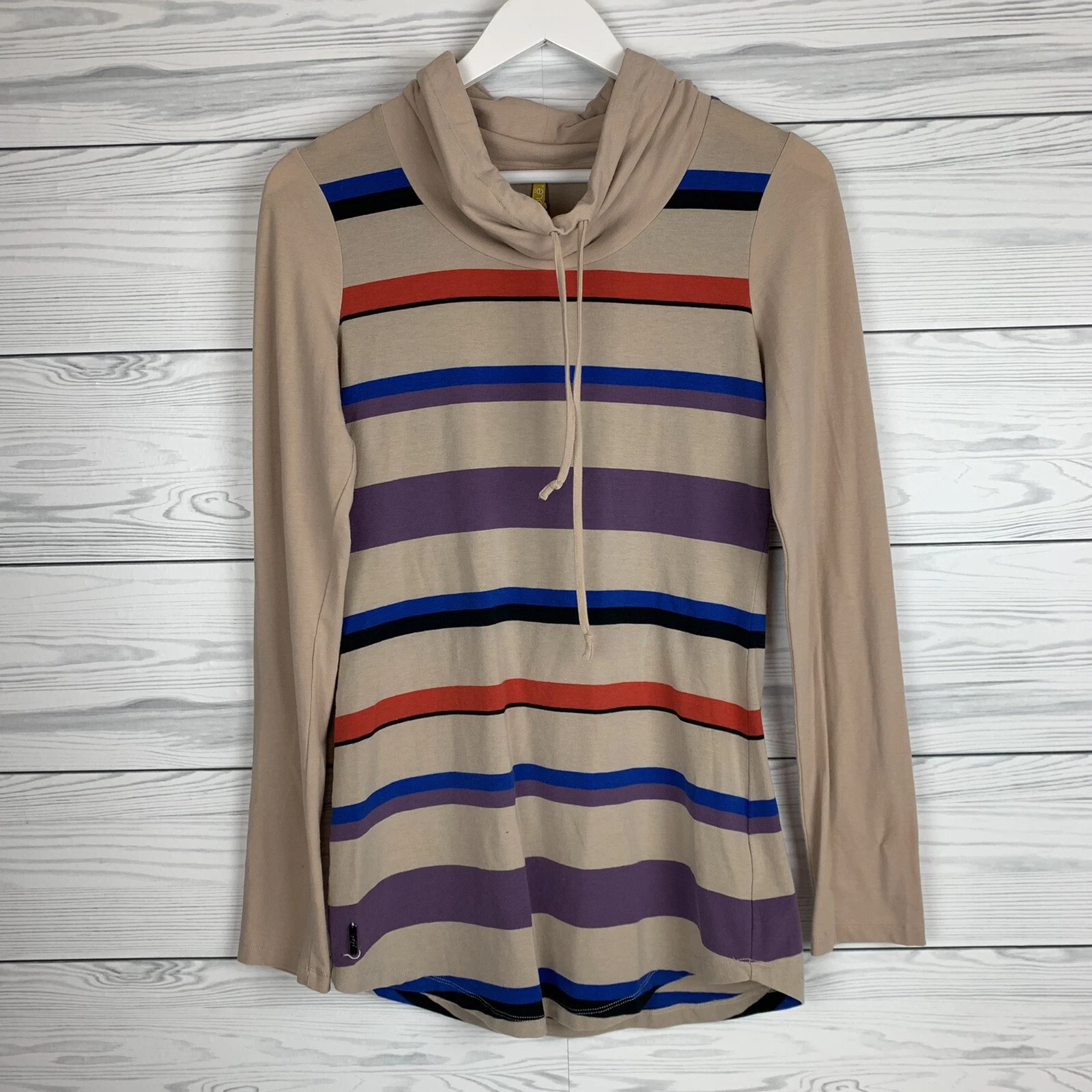lole athletic workout cowl neck long sleeves striped shirt