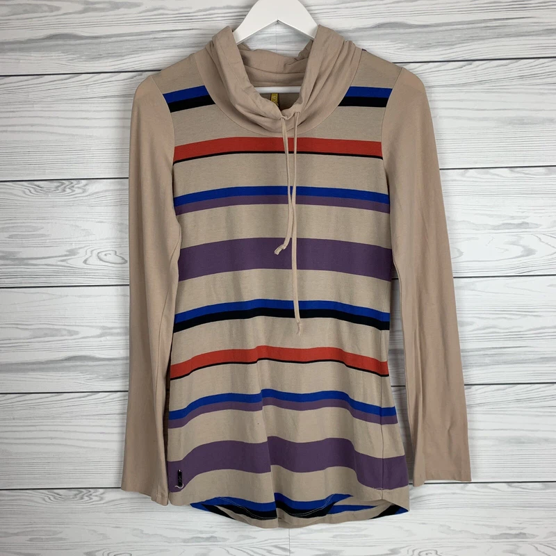 lole athletic workout cowl neck long sleeves striped shirt