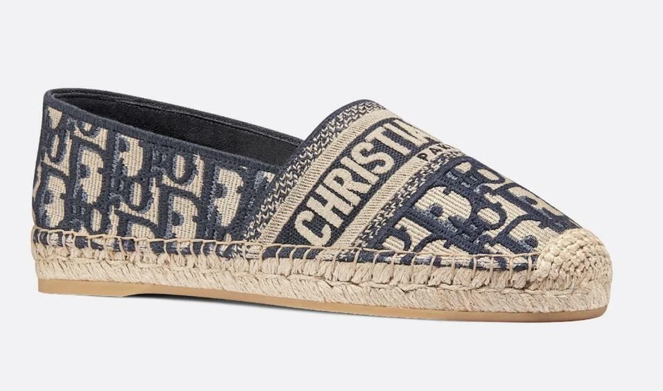 Dior Granville Oblique Bleu Beige Coton CD Logo Brodé Espadrille Flat 36