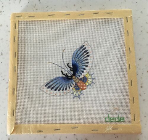 REDUCED! VTG Colorful Moth Hand Painted Needlepoint Canvas 18 Mesh by dede
