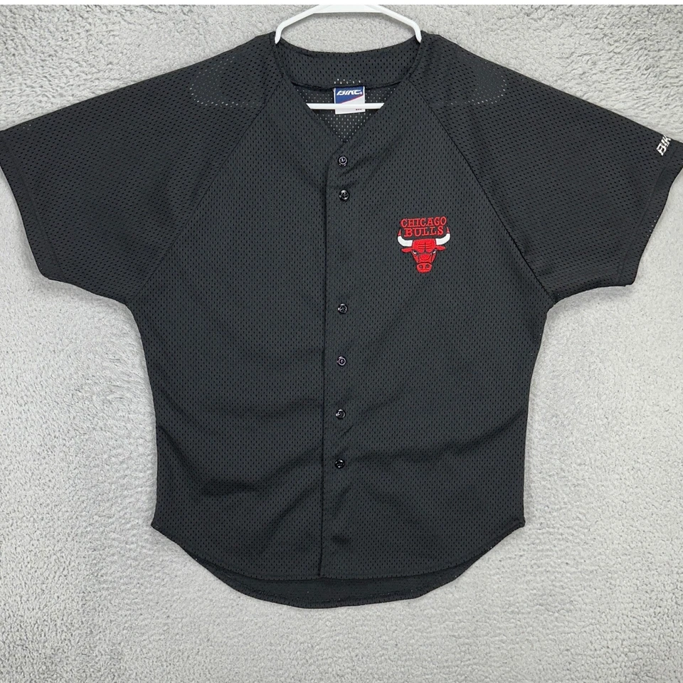VINTAGE Chicago Bulls Men Baseball Jersey Shirt Medium Black Button Up Logo BIKE - Imagem 2 de 4