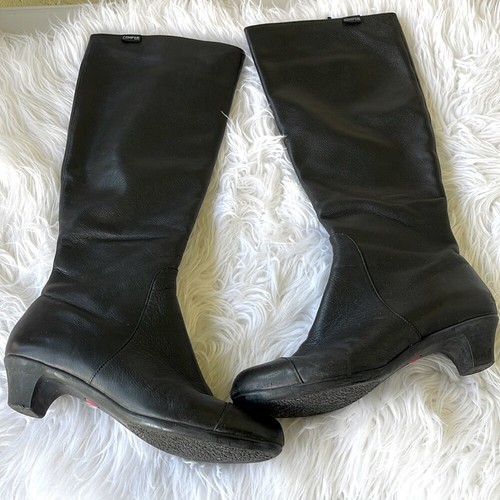 Camper Black Leather Tall Heeled Boots 