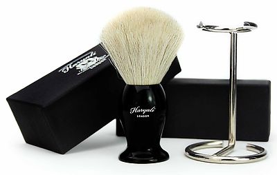 2 Stück SET Herren weiß Dachshaar Rasierpinsel mit Pinsel EDELSTAHL Ständer