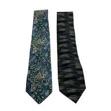 Geoffrey Beene Mens Tie Lot 2 Green Geometric Silk One Size Designer Geometric